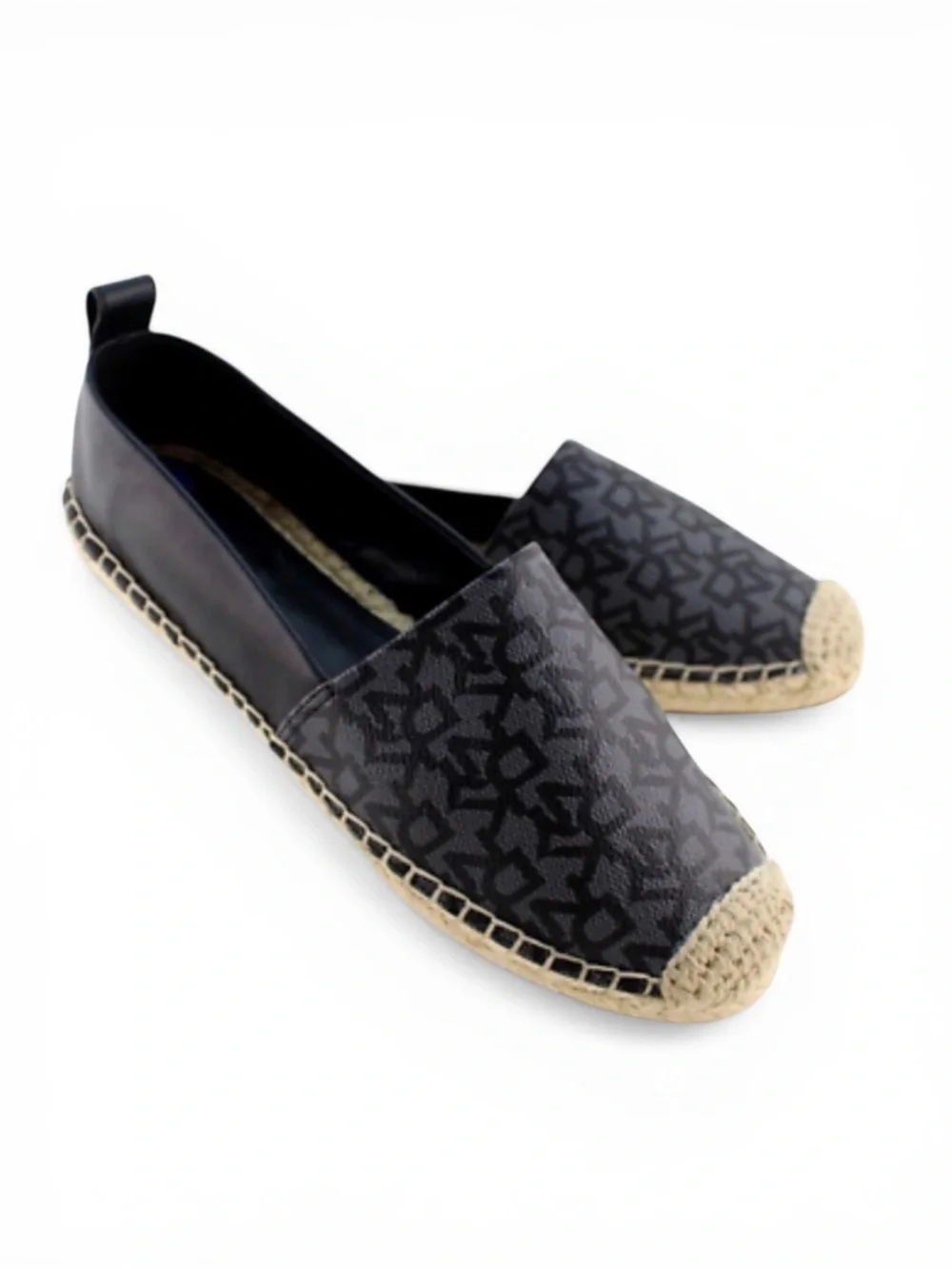 NEW DKNY Mali Repeat Logo Espadrille Loafer Flats Black Gray Women Size 7.5